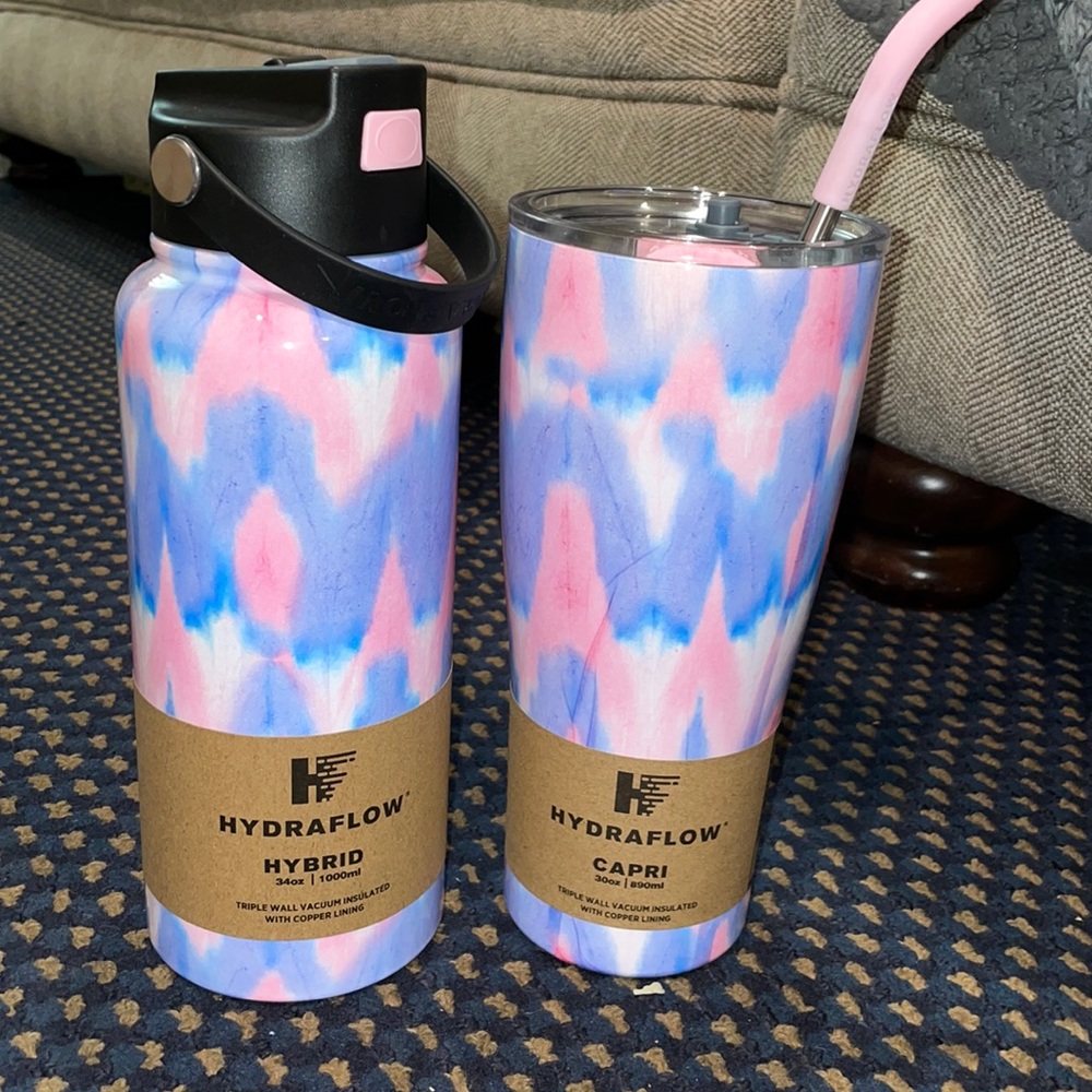 triple wall vacuum insulated drinking cups/thermoses copper lined matching set